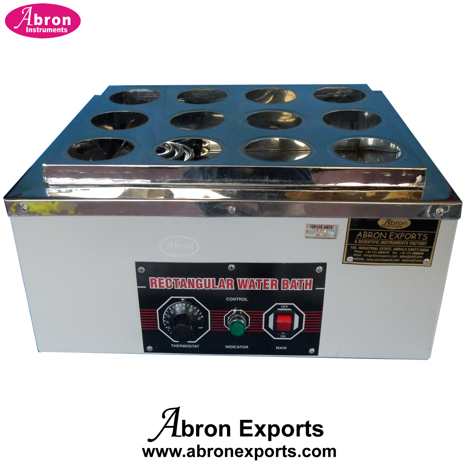 Water Bath Thermostatic Double Top 12 Holes concentric Rings for beaker walled Stainless steel chamber Outer steel powder coated Abron AC-376A12